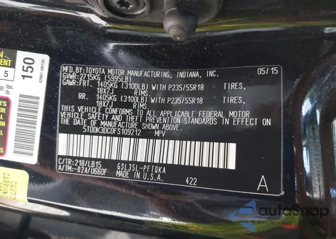 2015 Toyota Sienna Xle/Limited из США, поврежденный, VIN 5TDDK3DC0FS109212